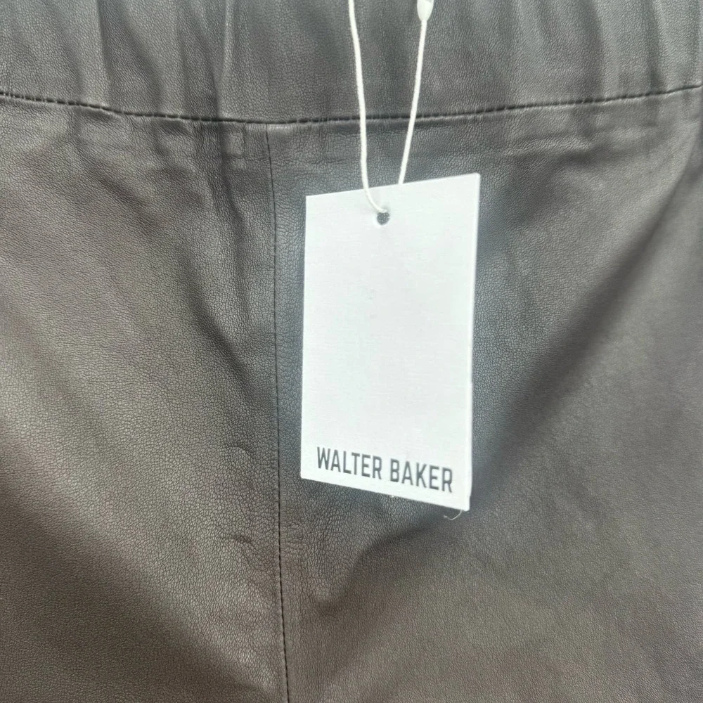 Walter Baker Stretch Lamb Leather Lori Pant Pull-On Mocha Black Size L NWT